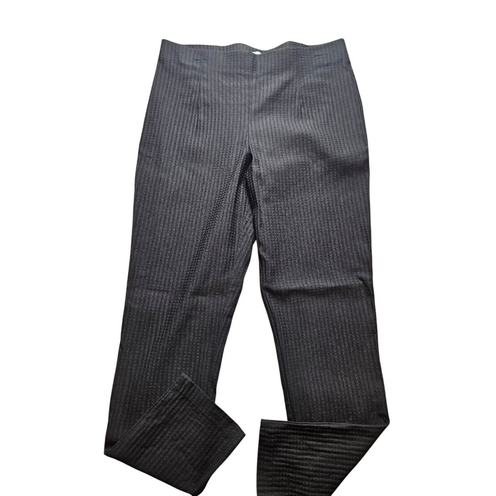 Calvin Klein Womens Textured Pinstripe Pull On Dress Pants Black Size 12 Slacks